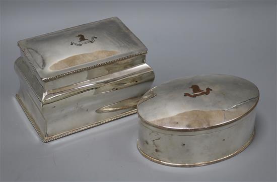 Two Victorian plated armorial inlaid boxes and covers